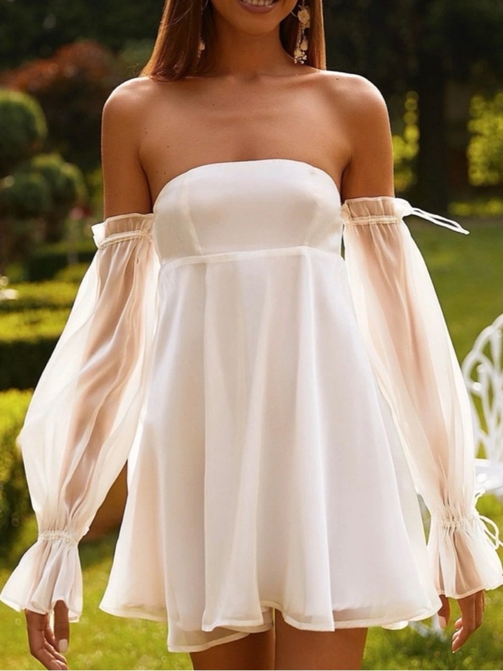 Alamour the Label - Off-Shoulder White Mini Dress with Sheer Sleeves
